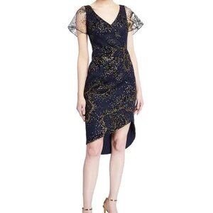 NWT Marchesa Notte Navy and Gold Evening Dress